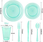 WDF 25 Guest Green Plastic Plates with Disposable Silverware&Green Cups-Neon Clear Plastic Dinnerware include 25 Dinner & Salad Plates,25 Forks, 25 Knives, 25 Spoons,25 Cups for Party - Image 2