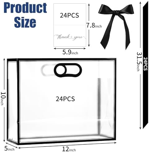 GAWBYET 24 Pcs Clear Plastic Gift Bags with Handles,Black - Image 2