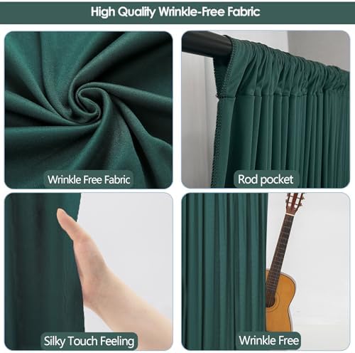 20x10ft Wrinkle Free Hunter Green Backdrop Curtain for Parties Soft Fabric Drapes Wedding Dark Green Curtain Backdrop for Birthday Party Decorations Background for Photography 5x10ft,4 Panels - Image 3