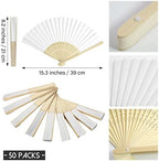 50 Packs White Paper Fans Paper Hand Fan Bamboo Folding Fan Handheld Fan Paper Folded Fan Paper Fan for Wedding Party and Home Decoration - Image 2
