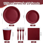 Burgundy Plates and Napkins Party Supplies, Include 9’’Disposable Burgundy Paper Plate, 7’’Dessert Plates and Cups and Napkins Forks Set for Birthday, Anniversaries, Wedding, Serves 25 - Image 2