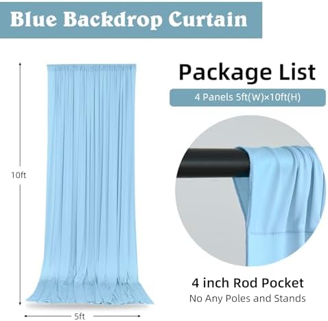 20 x 10ft Wrinkle Free Dusty Blue Backdrop Curtains for Parties Weddings, Thick Silky Polyester Fabric Backdrop Drapes, 4 Panels 5X 10 ft Photo Background Cloth for Birthday Gender Reveal Photography - Image 4