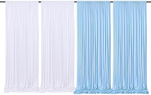 gogoparti 10x10ft Baby Blue and White Backdrop Curtains Panels for Parties Wedding Baby Shower Birthday Party Photography Background, Wrinkle Free Polyester Backdrop Curtains Drapes 4 Panel 2.5x10ft by Gogoparti
