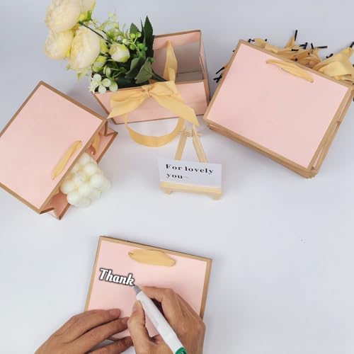 TKSBAG 50 PCS Small Pink Gold Gift Bags with Bow Ribbon - 6.4x3.1x5.1 Inch Thank You Bags with Handles, Bulk for Baby Shower, Bridal Shower, Wedding, Party Favors, Mother's Day - Image 5