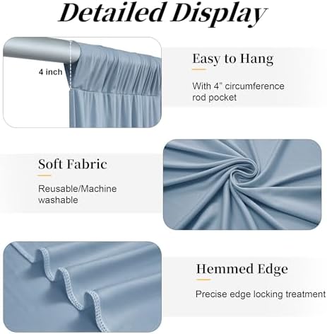 50ft x 15ft Dusty Blue Backdrop Curtains for Wedding Parties, 10 Panels Extra Long Wrinkle Free Fabric Drapes Photo Backdrop for Baby Shower Birthday Stage Reception Lobby Decoration - Image 5