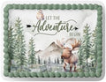 ADVENTURE BEGINS BABY SHOWER CAKE TOPPER, OH BOY BABY SHOWER, ADVENTURE BEGINS DECORATIONS, ADVENTURE BEGINS CAKE TOPPER, WOODLAND CAKE TOPPER, MOOSE BABYS SHOWER (11.75'' x 16.25'' 1/2 SHEET) by Handmade