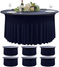 6 Pack Navy Blue Round Spandex Tablecloth 60 Inch, Wrinkle Free Stretch 120 Inch Fitted 5ft Navy Table Cloths Round Table Covers with Ruffle Skirt for Graduation Party Wedding Banquet by Nobed+HHT