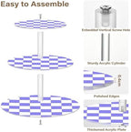 J JOYSAY Checkerboard White Light Purple Print Acrylic Cupcake Stand 3 Tier Dessert Table Display Set Clear Cake Stands for Wedding Baby Shower Party Decorations Easy Assembly Pastry Tower - Image 2