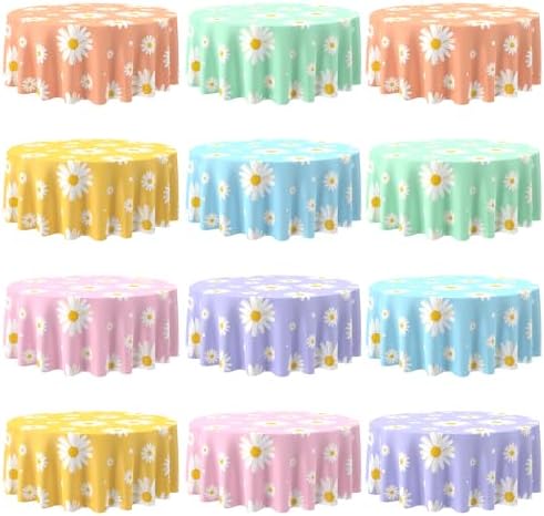 Oudain 12 Pcs 84 Inch Daisy Tablecloth Round Disposable Plastic Boho Flower by Oudain