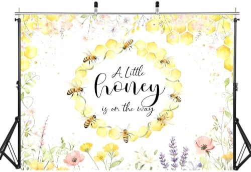 10x8ft Fabric A Little Honey is On The Way Baby Shower Backdrop Bee Honeycomb Watercolor Wild Floral Background for Baby Shower Party Decorations Wall Tapestry Photo Shoot Studio Props - Image 2