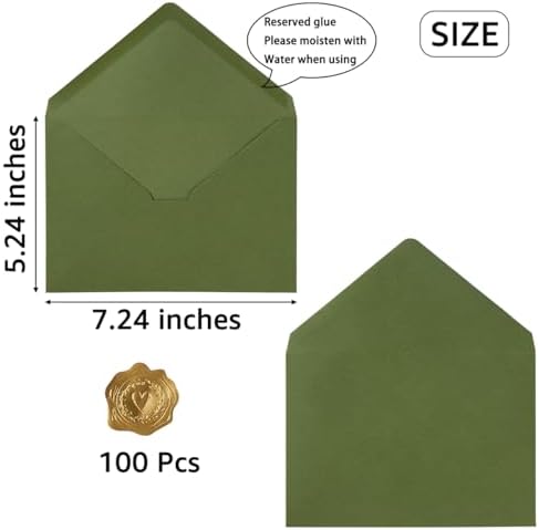 100 Pieces A7 Envelopes 5x7 Olive Green, 5.24 x 7.24 Inches (Pack of 2) - Image 2