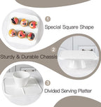 10" Square Ceramic Cake Stand 5-in-1 - White Pedestal Serving Platter for Wedding Birthday Party Baby Shower, Dessert Cupcake Fruit Display Stand, Multifunctional Kitchen Centerpiece - Image 3
