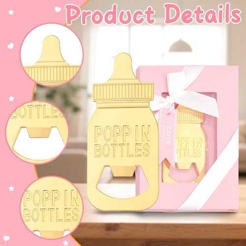 32 Pack Baby Bottle Shaped Poppin Bottle Openers - Baby Shower Favors with Gift Box, Gender Reveal Party Decorations, Wedding Souvenirs & Return Gifts for Guests (Pink) - Image 4