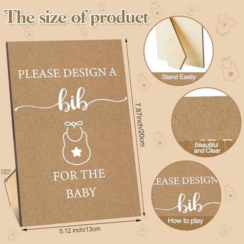 Panitay 100 Pcs DIY Baby Bibs Decorating Kit 50 White Bibs 25 Stencils 24 Markers 1 Baby Shower Game Sign - Image 4