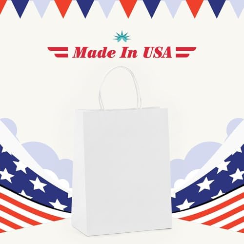 GSSUSA 400 Pack 8x4.25x10.5'' Paper Bags with Handles Bulk, White Paper Gift Bags for Small Business - Image 5
