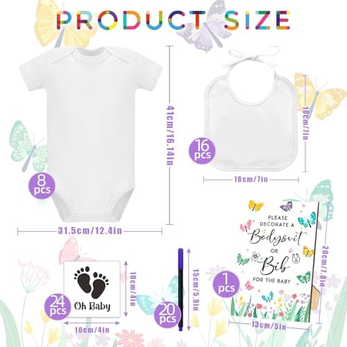 69 Pcs Baby Bib Bodysuit Baby Shower Set Baby Shower Game Sign Baby Feeder Bib Newborn Bodysuit Fabric Marker - Image 2