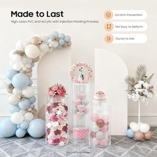 Cylinder Pedestal Stands for Party, 36in/30in/24in Tall Round Acrylic Column Tables Display Plinth Pillars, Clear Wedding Dessert Table Risers for Wedding, Ceremony, Birthday, Party, Art Decor (3Pcs) - Image 2