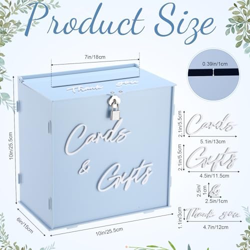 BreezeHug 10" Baby Blue Acrylic Wedding Card Box with Lock & DIY Letters - Image 2