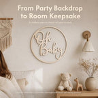 Oh Baby Backdrop Wooden Sign Round Gender Reveal Background Photo Decor - Image 4