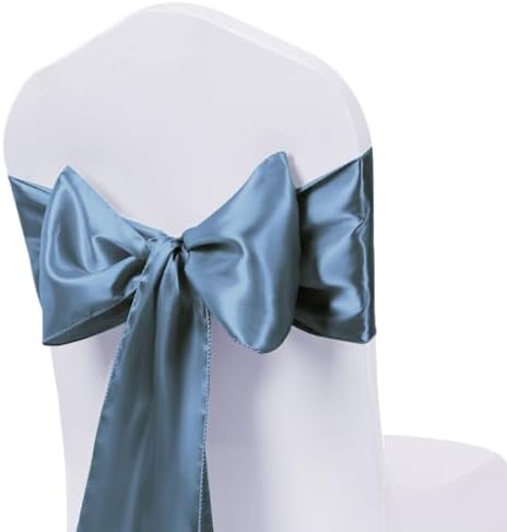 Pack of 50 Satin Dusty Blue Chair Sashes Bows 7x108 Inch Chair Ribbons by WENSINL
