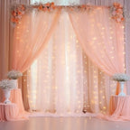 20×10ft Peach Tulle Backdrop Curtain with Lights String for Parties, Sheer Photo Curtain Backdrop Drapes for Wedding Party Photography Decorations by WishCare