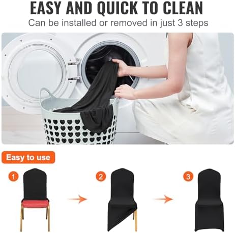 VEVOR 30 Pcs Flat-Front Chair Covers Polyester Spandex Chair Cover Stretch Slipcovers, Wedding, Holiday, Banquet, Party, Celebration, Dining, Black - Image 4