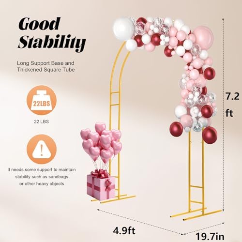 7.2 FT Metal Wedding Arch Backdrop Stand, Open Arch Backdrop Stand Balloon Arch Stand Gold Backdrop Stand for Wedding Ceremony Bridal Baby Shower Photo Booth Party Decoration - Image 3