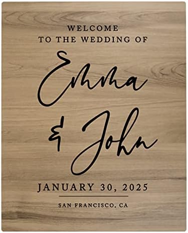Andaz Press Large Wooden Welcome Sign for Wedding Rustic Welcome Sign 16" x 20" Custom Names Date & Location Script Wedding Signage English Oak MDF Wood Finish Wedding Reception Indoor Outdoor Signs by AndazPress