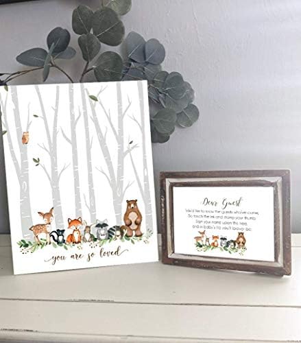 Woodland Thumbprint Sign 11x14 inches and Guest Sign 5x7 inches, Woodland Baby Shower Thumbprint guest sign - Image 3