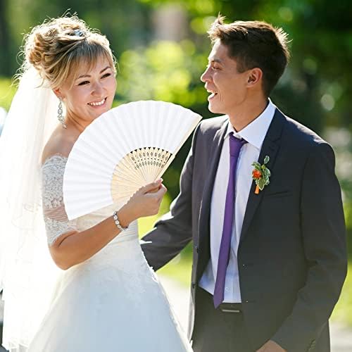 Aneco 48 Pieces Handheld Paper Fans Paper Folding Fans with Bamboos for Wedding Gift, Party, Home, DIY, White - Image 7