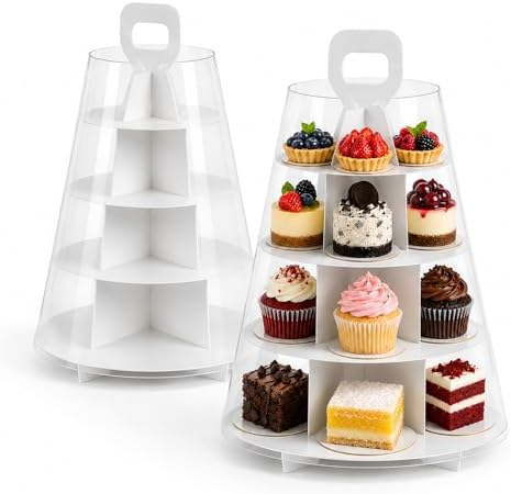 4-Tier Cupcake Stand, 10 Set Cardboard Cupcake Tower with Clear Cover, Dessert Cup Cake Stand Tower for Birthday Wedding Party Decoration,Afternoon Tea Stand, Cupcake Tier Stand by Unknown