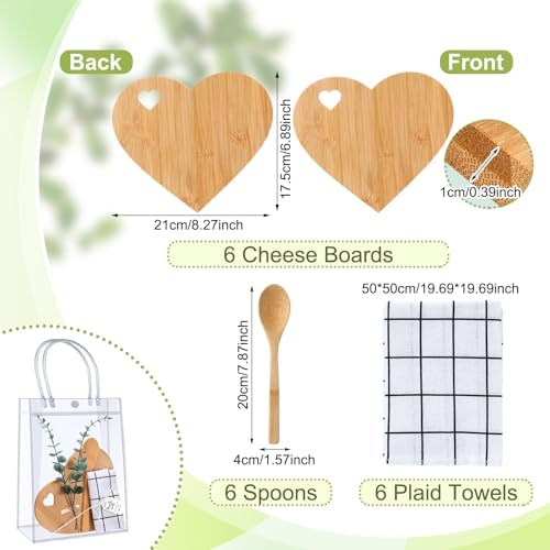 Teenyyou 43 Pcs Baby Shower Game Prizes for Winner Bamboo Cheese Board Spoon Plaid Towel Artificial Eucalyptus Stems Thank You Tag Card Gift Bag for Guest Baby Bridal Shower Wedding Favors(Heart) - Image 2