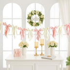 2pcs White Pink Bow Garland Banner 82.7 inch, Satin Ribbon Bow Decorations for Birthday Bachelorette Engagement Wedding Party and Anniversary Decor - Image 5