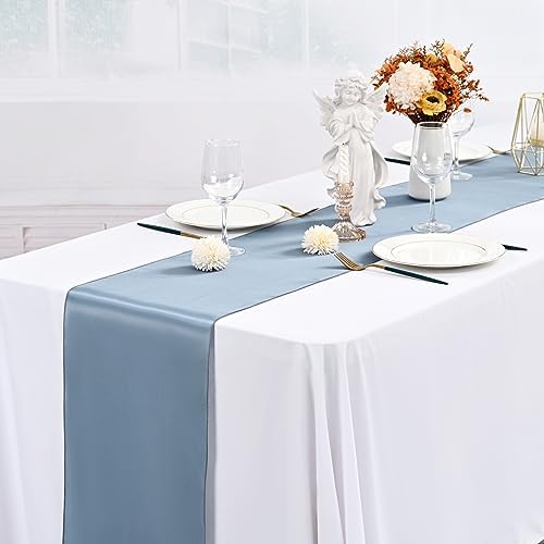 24 Pack Dusty Blue Satin Table Runners 12 x 108 Inch Long Table Runners for Rectangle Round Tables, Smooth Satin Table Runner for Wedding,Birthday Party Banquets Graduation Engagements Decoration - Image 5