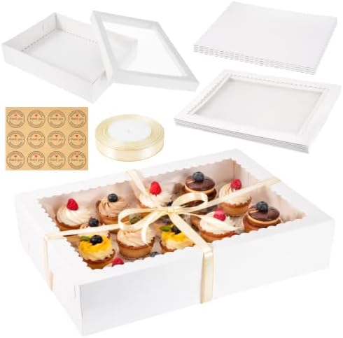 19x14x5 Inch Half Sheet Cake Box with Cake Board & Ribbon, 4 Pack by FDKYOEK