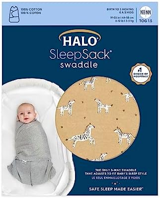 HALO 100% Cotton Sleepsack Swaddle, 3-Way Adjustable Wearable Blanket, TOG 1.5, Serengeti Zebra, Small, 3-6 Months - Image 2