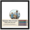 CountryArtHouse Signature Keepsake Frame - Circle Mat Window - Black Wood Genuine Hardwood 20x20 8x8 Photo - Metallic Silver Border Mat - Gel Pens Included for Guest Signing by CountryArtHouse
