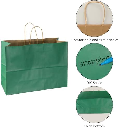 BLEWINDZ 70Pcs Large Paper Bags with Handles, 16x6x12 Inches Dark Green Paper Shopping Bag for Small Business, Large Kraft Gift Bags Bulk for Grocery Mechandise Retail - Image 6