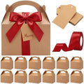 Maitys 24 Set Large Gable Boxes with Handle Ribbon and Tag, Kraft, Red by Maitys