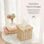 BEBE BASK Handwoven Scalloped Square Tissue Box Cover (4.5 × 4.5 × 5.3 in) - Image 4