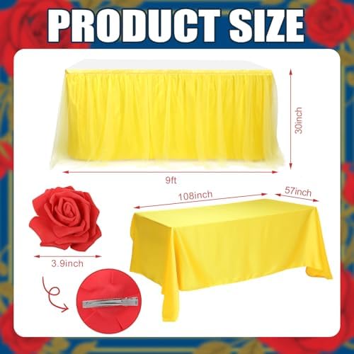 5 Pcs Rose Beauty Princess Party Decor Yellow Table Skirt Set 30 x 108 in - Image 2