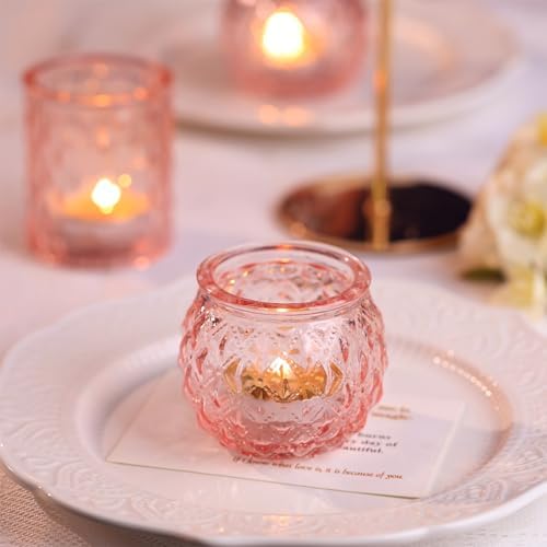 DARJEN Pink Votive Candle Holders Set of 24- Round Glass Candle Holders Bulk for Flameless LED Tea Waxes, Romantic Candle Holder for Wedding & Various Parties, Home Table Decor (Pack of 4) - Image 2