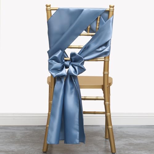Satin Dusty Blue Chair Sashes 50 Pack, Dark Blue Chair Ribbons for Party - Image 7