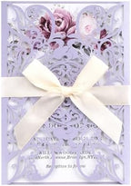 50pcs Laser Cut Wedding Invitations with Envelopes and Rsvp Cards Purple by Maffily
