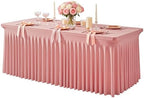 1 Pack Dusty Rose Table Clothes for 6 Foot Rectangle Tables, One-Piece Wrinkle Resistant Stretch Spandex Table Covers with Skirt for Event Banquet Wedding Birthday Party by PartyTalk