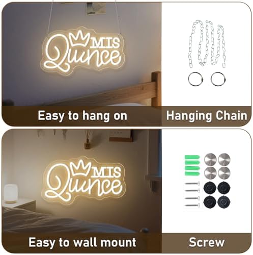 Mis Quince Neon Sign for Wall Decor Dimmable LED Sign Neon Lights for Bedroom Light Decoration for Birthday Party Room Decoration Gift for Girl Kid Lover 40CM*23CM Warm White - Image 5