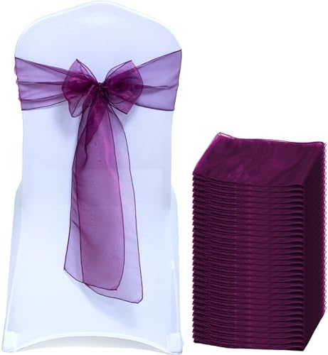 MDS Pack of 150 Organza Chair Sashes for Wedding & Event Décor – Eggplant by MDS