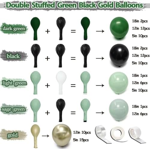 Green Gold Balloon Garland, Double Stuffed Black Gold Dark Emerald Forest Sage Green Balloon Arch Kit for New Year Graduation Baby Shower Jungle Birthday Woodland Party Decorations - Image 6