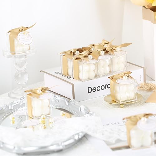 ACITHGL 30 Sets Fully Assembled Small Bubble Candle Party Favors for Guests Bulk Bridal Showers Favors Candles with Stylish Ribbons Thank You Cards Gifts (Gold) - Image 6