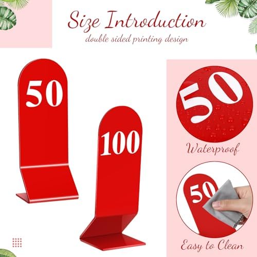 Geetery 100 Pcs Acrylic Double Sided Table Numbers 1-100 Stands,Red - Image 3